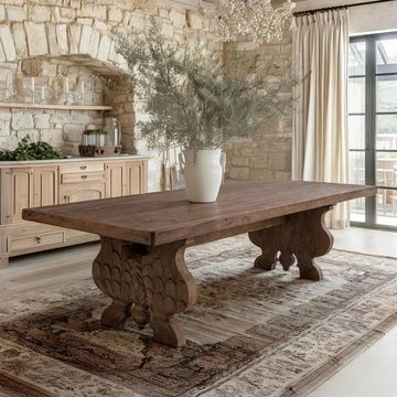 Unique one of a kind - refectory dining table - 245cm - 10 seater - hand carved - rustic natural - wooden