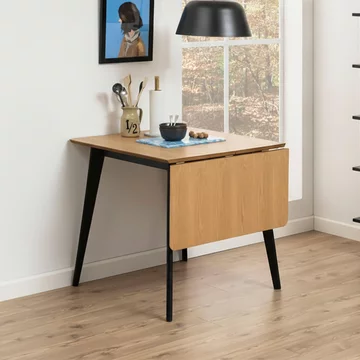 Roxby drop leaf dining table - 2-4 seater - 80cm-120cm - oak and black