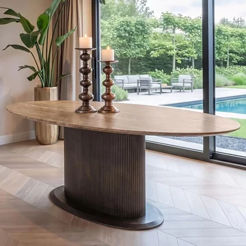 Russo dining table - 235cm - 10 seater - ellipse - fluted base - ash brown - travertine top