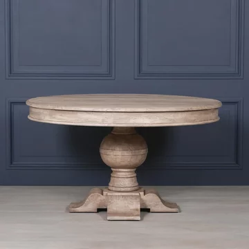 Rustic acacia wood ball pedestal dining table - round - 4 seater - 139cm