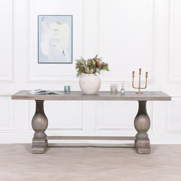 Rustic grey washed mango wood double pedestal dining table - 8 seater - 210cm