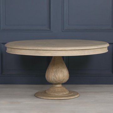 Rustic light wood pedestal dining table - round - 6 seater - 150cm