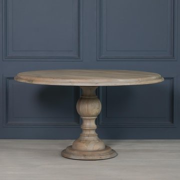 Rustic mango wood pedestal dining table - round - 6 seater - 147cm