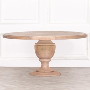 Rustic mango wood pedestal dining table - round - 6 seater - 162cm