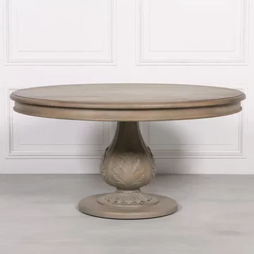 Rustic washed wood pedestal dining table - round - 6 seater - 150cm
