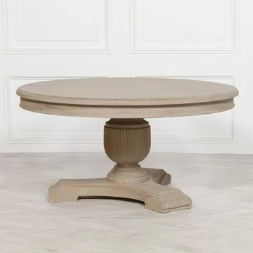 Rustic white cedar pedestal dining table - round - 6 seater - 150cm