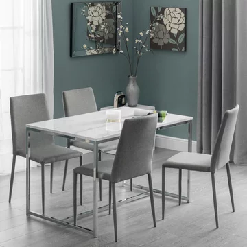 Scala dining table - 4 seater - white marble effect and chrome