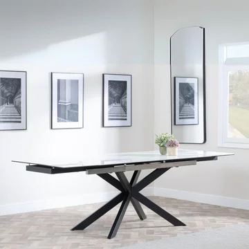 Sutton extending dining table - 4-8 seater - 140cm-200cm - white ceramic - black star base