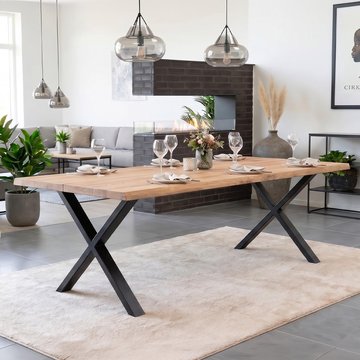 Toulon dining table - 240cm - 10 seater - live edge - cross legs - natural and black - oak and metal