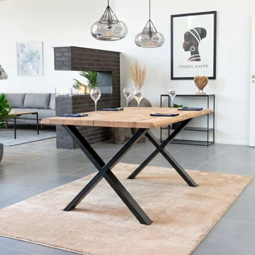 Toulon dining table - 140cm - 4 seater - wavy edge - cross leg - natural and black - oak and metal