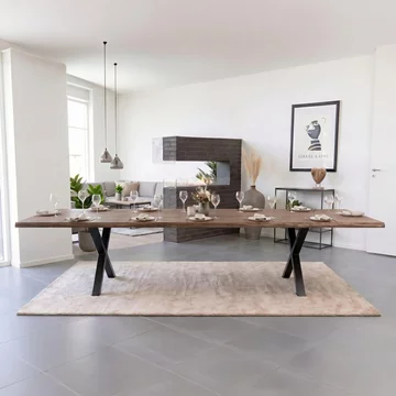 Toulon dining table - smoked oak - 12 seater - 300cm - live edge - black cross legs