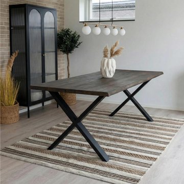 Toulon dining table - smoked oak - 8 seater - 200cm - live edge - black cross legs