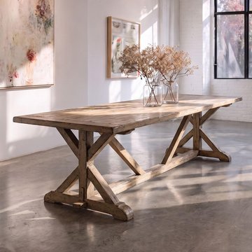 Unique one of a kind - trestle dining table - 250cm - 10 seater - rustic grey - wooden
