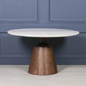 White marble pedestal dining table - round - 4 seater - 135cm