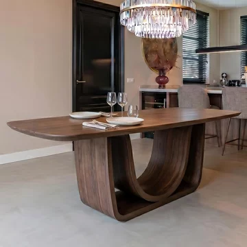 Windsor dining table - 230cm - 8 seater - pedestal base - walnut and brass - wood