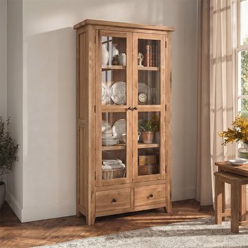 Appleby display cabinet - 2 door - 2 drawer - glazed - oak
