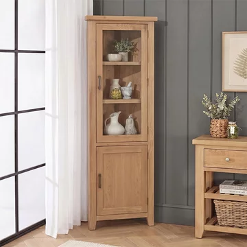 Hampshire oak corner display cabinet