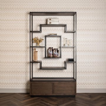 Bonvoy brown oak shelving unit with storage