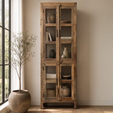 Unique one of a kind - bassano display cabinet - 2 door - natural - distressed wood