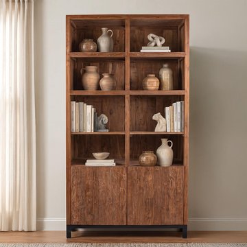 Watford display cabinet - 2 door - 3 open shelves - rustic brown - wooden
