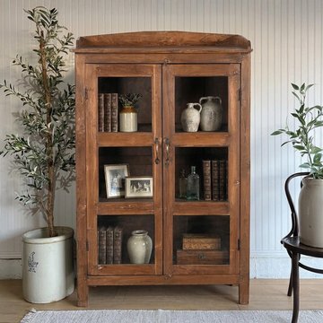 Unique one of a kind - display cabinet - 2 door - rustic natural - glass and wood