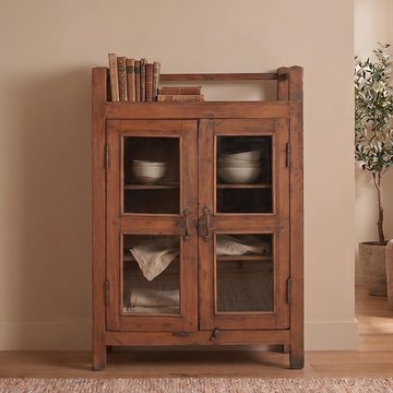 Unique one of a kind - display cabinet - 2 door - rustic brown - glass and wood
