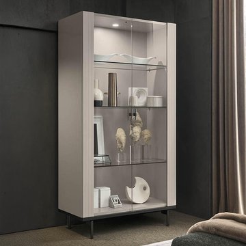 Claire display cabinet - 2 glass door - pearl line eco veneer high gloss and black