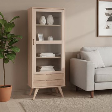 A line display cabinet - 1 door - 2 drawer - oak