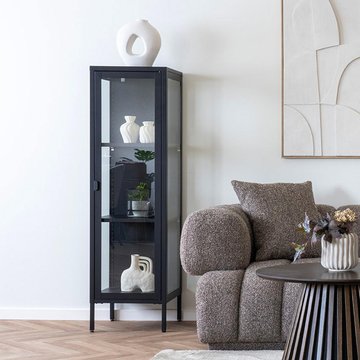 Brisbane display cabinet - 1 door - narrow - black metal