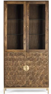 Caltan display cabinet - 4 door - walnut mango wood and gold - geometric