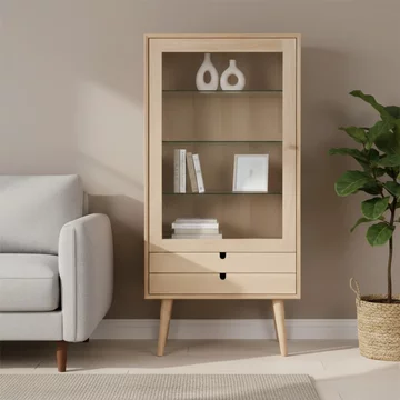 Century display cabinet - 1 door - 2 drawer - oak
