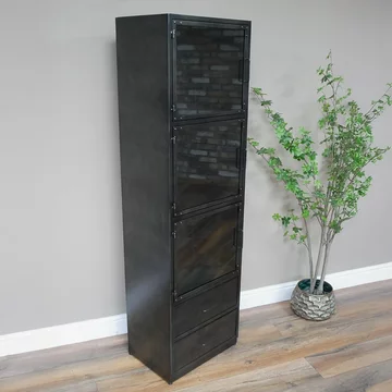 Display cabinet - black metal - 3 door - narrow
