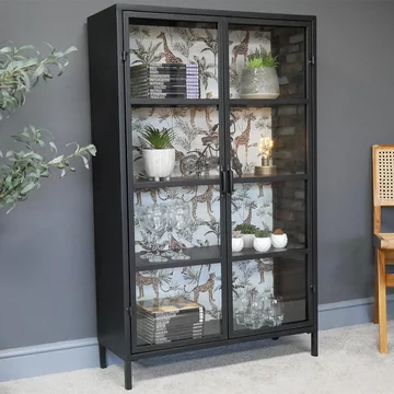 Display cabinet - black metal and glass - 2 door
