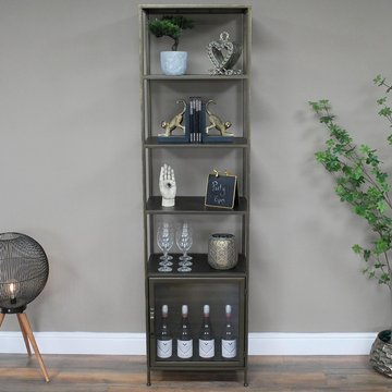 Display unit - distressed metal - 1 door - narrow - open
