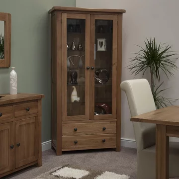 Rustic oak display cabinet - 2 door 2 drawer - oak