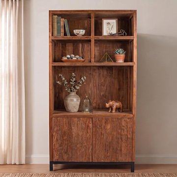 Watford display cabinet - 2 door - 2 open shelves - rustic brown - wooden