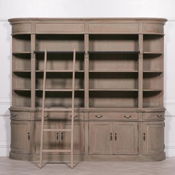 White cedar wood display cabinet with ladder - extra large - curved