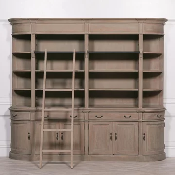 White cedar wood display cabinet with ladder - large - curved
