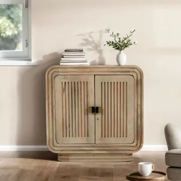 Hudson cabinet - 2 door - small - ribbed carved - mango wood