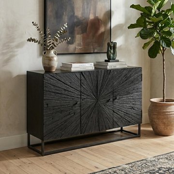 Shanil buffet sideboard - 3 door - medium - sunburst desgin - black wood and metal