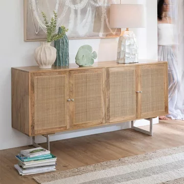Sideboard - 4 door - large - natural rattan mango wood