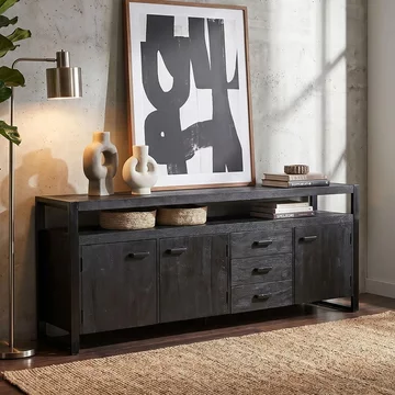 Norris sideboard - 3 door - 3 drawer - extra large - charcoal - rustic mango wood