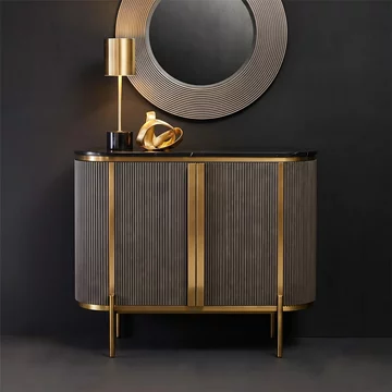 Dervio sideboard - 2 door - small - grey fluted - curved with black marble top - 120cm