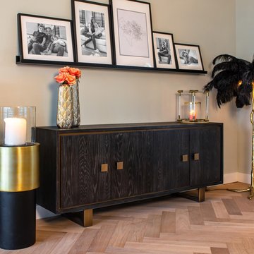 Hunter black oak 200cm extra large sideboard with gold trim