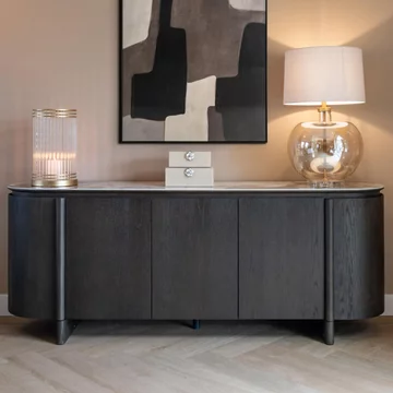Langford curved sideboard - 5 door - large - brown - ceramic and oak