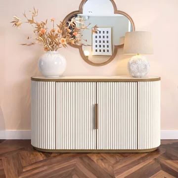 Tivoli curved fluted sideboard - 2 door - with gold trim - white - ceramic