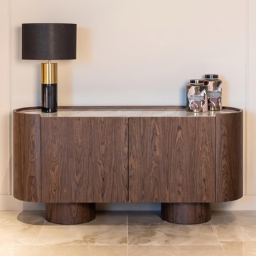 Callahan curved sideboard - 2 door - medium - brown - ceramic and wood
