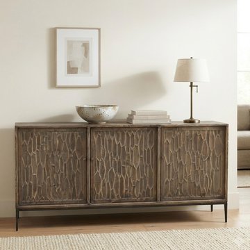 Tacca carved sideboard - 3 door - large - brown - distressed wood and metal