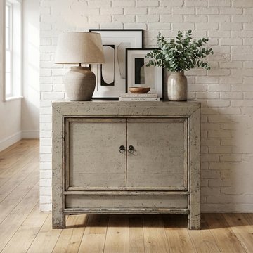 Unique one of a kind - distressed sideboard - 2 door - 98cm - small - olive green - solid wood