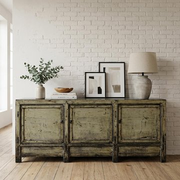 Unique one of a kind - distressed sideboard - 3 door - 192cm - extra large - green - elm wood